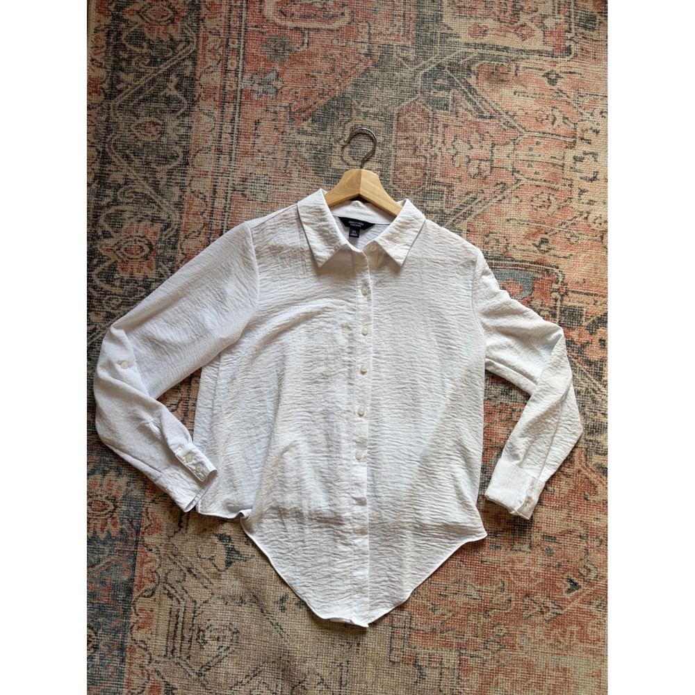 Simply Vera Vera Wang Womens XS White Collared Tie Front Button Down Blouse